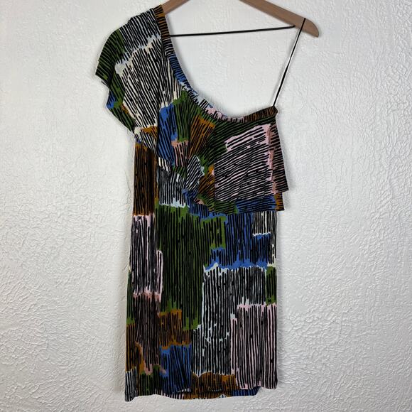 Missoni One Shoulder Abstract Print Ruffle Mini Dress Size 6 - Picture 4 of 7